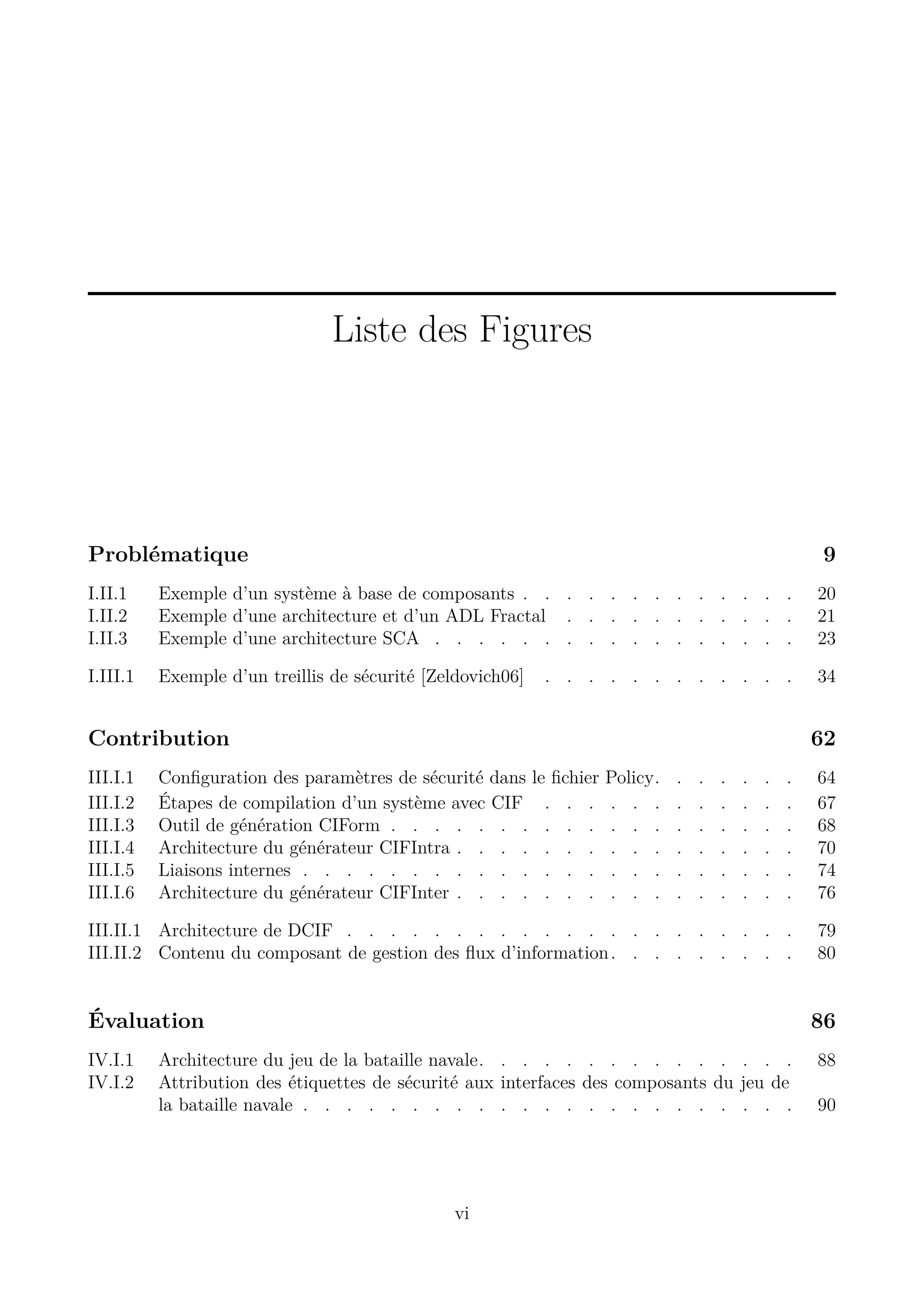 Liste des Figures

Probl&eacute;matique

9

I.II.1
I.II.2
I.II.3

Exemple d&rsquo;un syst&egrave;me &agrave; base de composants . . . . . . . . . . . . .
Exemple d&rsquo;une architecture et d&rsquo;un ADL Fractal . . . . . . . . . . .
Exemple d&rsquo;une architecture SCA . . . . . . . . . . . . . . . . .

20
21
23

I.III.1

Exemple d&rsquo;un treillis de s&eacute;curit&eacute; [Zeldovich06]

34

. . . . . . . . . . . .

Contribution
III.I.1
III.I.2
III.I.3
III.I.4
III.I.5
III.I.6

62

Conﬁguration des param&egrave;tres de s&eacute;curit&eacute; dans le ﬁchier
&Eacute;tapes de compilation d&rsquo;un syst&egrave;me avec CIF . . .
Outil de g&eacute;n&eacute;ration CIForm . . . . . . . . . .
Architecture du g&eacute;n&eacute;rateur CIFIntra . . . . . . .
Liaisons internes . . . . . . . . . . . . . .
Architecture du g&eacute;n&eacute;rateur CIFInter . . . . . . .

Policy.
. . .
. . .
. . .
. . .
. . .

.
.
.
.
.
.

.
.
.
.
.
.

.
.
.
.
.
.

.
.
.
.
.
.

.
.
.
.
.
.

.
.
.
.
.
.

64
67
68
70
74
76

III.II.1 Architecture de DCIF . . . . . . . . . . . . . . . . . . . . .
III.II.2 Contenu du composant de gestion des ﬂux d&rsquo;information . . . . . . . . .

79
80

&Eacute;valuation
IV.I.1
IV.I.2

86

Architecture du jeu de la bataille navale. . . . . . . . . . . . . . .
Attribution des &eacute;tiquettes de s&eacute;curit&eacute; aux interfaces des composants du jeu de
la bataille navale . . . . . . . . . . . . . . . . . . . . . . .

vi

88
90

 