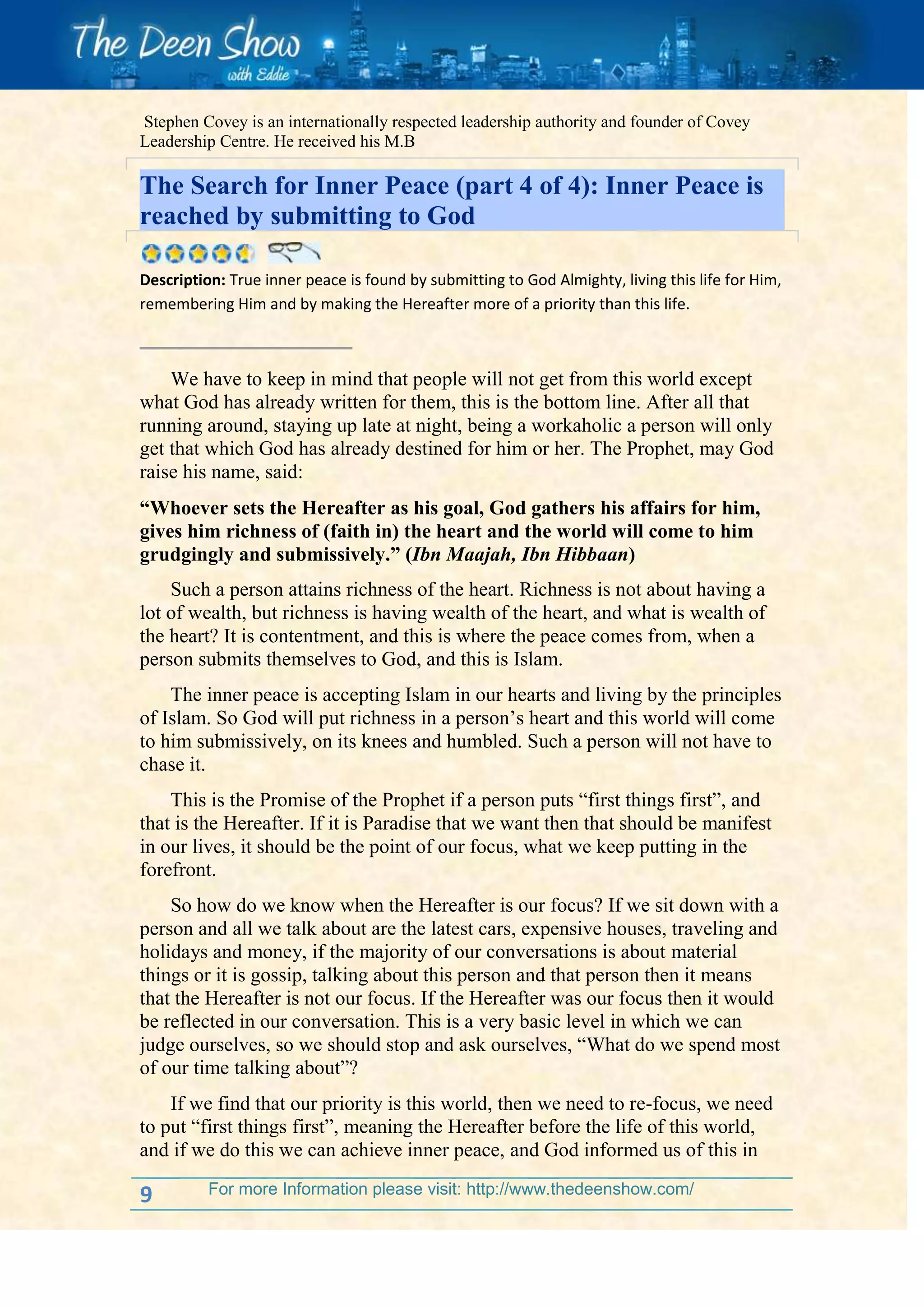 The search for inner peace