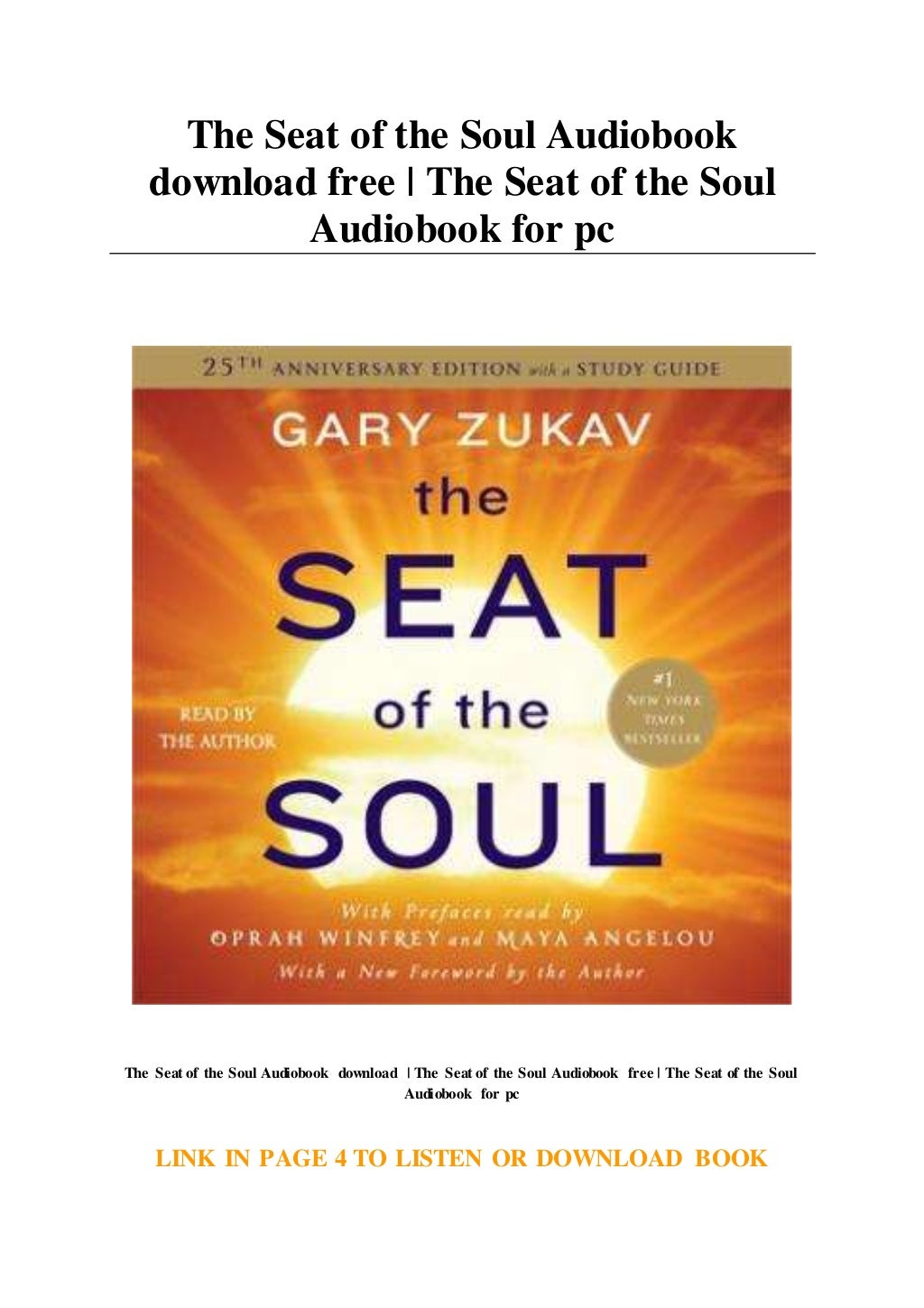 Seat Of The Soul Audiobook Free Download