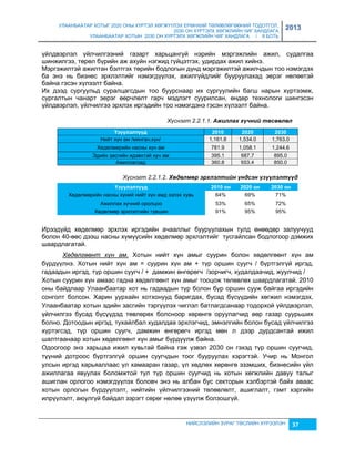 УЛААНБААТАР ХОТЫГ 2020 ОНЫ ХҮРТЭЛ ХӨГЖҮҮЛЭХ ЕРӨНХИЙ ТӨЛӨВЛӨГӨӨНИЙ ТОДОТГОЛ, 
2030 ОН ХҮРТЭЛХ ХӨГЖЛИЙН ЧИГ ХАНДЛАГА 
УЛААНБААТАР ХОТЫН 2030 ОН ХҮРТЭЛХ ХӨГЖЛИЙН ЧИГ ХАНДЛАГА / II БОТЬ 
2013 
үйлдвэрлэл үйлчилгээний гаçарт харьцангуй нэрийн мэргэжлийн ажил, судалгаа 
шинжилгээ, төрөл бүрийн аж ахуйн нэгжид гүйцэтгэх, удирдах ажил хийнэ. 
Мэргэжилтэй ажилтан бэлтгэх төрийн бодлогын дүнд мэргэжилтэй ажилчдын тоо нэмэгдэх 
ба энэ нь биçнес эрхлэлтийг нэмэгдүүлэх, ажилгүйдлийг бууруулахад эерэг нөлөөтэй 
байна гэсэн хүлээлт байна. 
Их дээд сургуульд суралцагсдын тоо буурснаар их сургуулийн багш нарын хүртээмж, 
сургалтын чанарт эерэг өөрчлөлт гарч мэдлэгт суурилсан, өндөр технологи шингэсэн 
үйлдвэрлэл, үйлчилгээ эрхлэх иргэдийн тоо нэмэгдэнэ гэсэн хүлээлт байна. 
Хүснэгт 2.2.1.1. Àжèллах хүчнèé төсөөлөл 
Үз¿¿ëýëò¿¿ä 2010 2020 2030 
Нийт хүн ам /мянган.хүн/ 1,161.8 1,534.0 1,763.0 
Хөдөлмөрийн насны хүн ам 781.9 1,058.1 1,244.6 
Эдийн çасгийн идэвхтэй хүн ам 395.1 687.7 895.0 
Ажиллагсад 360.8 653.4 850.0 
Хүснэгт 2.2.1.2. Хөдөлмөр эрхлэлтèéн үндсэн үзүүлэлтүүд 
Үз¿¿ëýëò¿¿ä 2010 îí 2020 îí 2030 îí 
Хөдөлмөрийн насны хүний нийт хүн амд эçлэх хувь 64% 69% 71% 
Ажиллах хүчний оролцоо 53% 65% 72% 
Хөдөлмөр эрхлэлтийн түвшин 91% 95% 95% 
Ирээдүйд хөдөлмөр эрхлэх иргэдийн ачааллыг бууруулахын тулд өнөөдөр çалуучууд 
болон 40-өөс дээш насны хүмүүсийн хөдөлмөр эрхлэлтийг тусгайлсан бодлогоор дэмжих 
шаардлагатай. 
Хөдөлгөөнт хүн ам. Хотын нийт хүн амыг суурин болон хөдөлгөөнт хүн ам 
бүрдүүлнэ. Хотын нийт хүн ам = суурин хүн ам + түр оршин суугч / бүртгэлгүй иргэд, 
гадаадын иргэд, түр оршин суугч / + дамжин өнгөрөгч /çорчигч, худалдаачид, жуулчид / 
Хотын суурин хүн амаас гадна хөдөлгөөнт хүн амыг тооцож төлөвлөх шаардлагатай. 2010 
оны байдлаар Улаанбаатар хот нь гадаадын түр болон бүр оршин сууж байгаа иргэдийн 
сонголт болсон. Харин уурхайн хотхонууд баригдах, бусад бүсүүдийн хөгжил нэмэгдэх, 
Улаанбаатар хотын эдийн çасгийн тэргүүлэх чиглэл батлагдсанаар тодорхой үйлдвэрлэл, 
үйлчилгээ бусад бүсүүдэд төвлөрөх болсноор хөрөнгө оруулагчид өөр гаçар суурьших 
болно. Дотоодын иргэд, тухайлбал худалдаа эрхлэгчид, эмнэлгийн болон бусад үйлчилгээ 
хүртэгсэд, түр оршин суугч, дамжин өнгөрөгч иргэд мөн л дээр дурдсантай ижил 
шалтгаанаар хотын хөдөлгөөнт хүн амыг бүрдүүлж байна. 
Одоогоор энэ харьцаа ижил хувьтай байна гэж үçвэл 2030 он гэхэд түр оршин суугчид, 
түүний дотроос бүртгэлгүй оршин суугчдын тоог бууруулах хэрэгтэй. Учир нь Монгол 
улсын иргэд харьяаллаас үл хамааран гаçар, үл хөдлөх хөрөнгө эçэмших, биçнесийн үйл 
ажиллагаа явуулах боломжтой тул түр оршин суугчид нь хотын хөгжлийн давуу талыг 
ашиглан орлогоо нэмэгдүүлэх боловч энэ нь албан бус секторын хэлбэртэй байх аваас 
хотын орлогын бүрдүүлэлт, нийтийн үйлчилгээний төлөвлөлт, ашиглалт, гэмт хэргийн 
илрүүлэлт, аюулгүй байдал çэрэгт сөрөг нөлөө үçүүлж болçошгүй. 
НИЙСЛЭЛИЙН ЗУРАГ ТӨСЛИЙН ХҮРЭЭЛЭН 37 
 