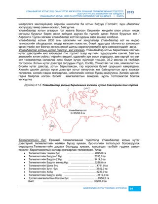 УЛААНБААТАР ХОТЫГ 2020 ОНЫ ХҮРТЭЛ ХӨГЖҮҮЛЭХ ЕРӨНХИЙ ТӨЛӨВЛӨГӨӨНИЙ ТОДОТГОЛ, 
2030 ОН ХҮРТЭЛХ ХӨГЖЛИЙН ЧИГ ХАНДЛАГА 
УЛААНБААТАР ХОТЫН 2030 ОН ХҮРТЭЛХ ХӨГЖЛИЙН ЧИГ ХАНДЛАГА / II БОТЬ 
2013 
шаардлага хангахуйцаар өөрчлөн шинэчлэх ба хотын баруун /Толгойт/, çүүн /Амгалан/ 
хэсгүүдэд төмөр çамын вокçал, байгуулна. 
Улаанбаатар хотын агаарын гол хаалга болсон Хөшигийн хөндийн олон улсын нисэх 
онгоцны буудлыг барих ажил хийгдэж дуусах ба түүнийг даган Нисэх буудлын хот / 
Аэросити / үүсэн хөгжиж Улаанбаатар хоттой хурдны авто çамаар холбоно. 
Улаанбаатар хотын 2030 оны хөгжлийн чиг хандлагаар Улаанбаатар хот нь өндөр 
технологийн үйлдвэрлэл, өндөр хөгжсөн ложистик, бүхий худалдаа үйлчилгээ çонхилсон 
орчин үеийн хот болгон хөгжих эхний шатны хэрэгжүүлэлтийн арга хэмжээнүүдийг авна. 
Улаанбаатар хотын нутаг дэвсгэр, хил хязгаар. Улаанбаатар хотын барилгажих хэсгийн 
нутаг дэвсгэрийн хил хяçгаарыг /тиг гортиг/ гаçар нутгийн гадаргуугийн хэвгий, байгаль 
экологийн хүчин çүйлс / үерийн гамшиг/, одоогийн хүн амын суурьшил, çам харгуй гэх мэт 
хот төлөвлөлтөд нөлөөлөх олон бодит хүчин çүйлсийг тооцож, 35,2 мянган га талбайд 
тогтоосон. Хотын нутаг дэвсгэрт голуудын /Туул, Сэлбэ, Улиастай г.м/ сав, хамгаалалтын 
бүсийн нутаг дэвсгэр, хотын барилгажсан, гэр хороолол бүхий суурьшил хамрагдана. 
Хилийн цэсийн доторх нутаг дэвсгэрт хотыг хөгжүүлэх хот байгуулалтын арга хэмжээг 
төлөвлөж, хилийн гадна хяçгаарлаж, нийслэлийн ногоон бүсэд хамруулна. Хилийн цэсийн 
гадна байрлах ногоон бүсийг хамгаалалтын çахиргаа, хууль тогтоомжтой болгож 
хөгжүүлнэ 
Дүрслэл 3.1.2. Улаанбаатар хотын барèлгажèх хэсгèéн нутаг дэâсгэрèéн тèг гортèг 
Төлөвлөлтийн бүс: Ерөнхий төлөвлөгөөний тодотголд Улаанбаатар хотын нутаг 
дэвсгэрийг төлөвлөлтийн найман бүсэд хувааж, бүсчлэлийн тогтолцоог боловсруулж 
мөрдүүлнэ.Төлөвлөлтийн дараах бүсүүдэд хувааж, хамрагдах талбайг гудамж çамын 
тэнхлэг, барилгажилтын хилээр хяçгаарлаж төлөвлөсөн. Үүнд: 
 Төлөвлөлтийн төвийн бүс .......................................2025,0 га 
 Төлөвлөлтийн Баруун-1 бүс ...................................2035,0 га 
 Төлөвлөлтийн Баруун-2 бүс ............................. ...... 3414,0 га 
 Төлөвлөлтийн Баруун өмнөд бүс .................................3288,8 га 
 Төлөвлөлтийн Шинэ бүс ............................. ..... ...4791,0 га 
 Төлөвлөлтийн Зүүн бүс ............................. ......... 3642,0 га 
 Төлөвлөлтийн Хойд ...............................................4233,0 га 
 Төлөвлөлтийн Баруун хойд ........................................... . 2819,0 га 
 Тусгай хамгаалалтын Ногоон бүс ................................ ....8958,2 га 
Нийт ...................................................................... 35206,0 га 
НИЙСЛЭЛИЙН ЗУРАГ ТӨСЛИЙН ХҮРЭЭЛЭН 94 
 
