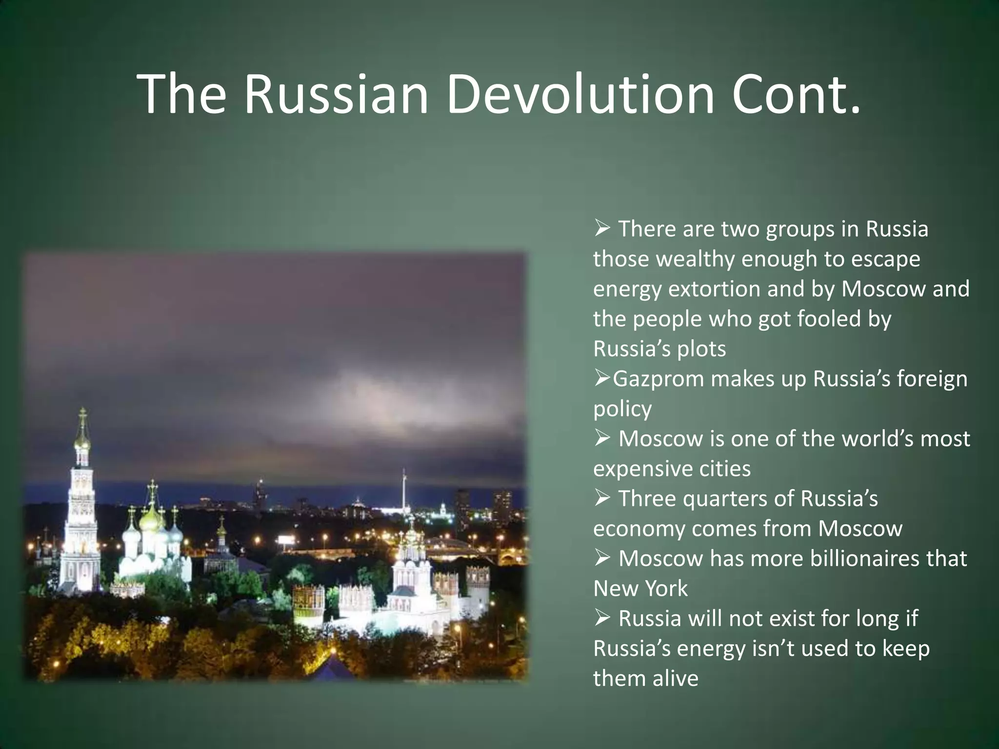  Russia consists of four units Slavic, European Russia, Caucasian Russia, Ural and Siberian Russia, and Pacific Russia. 