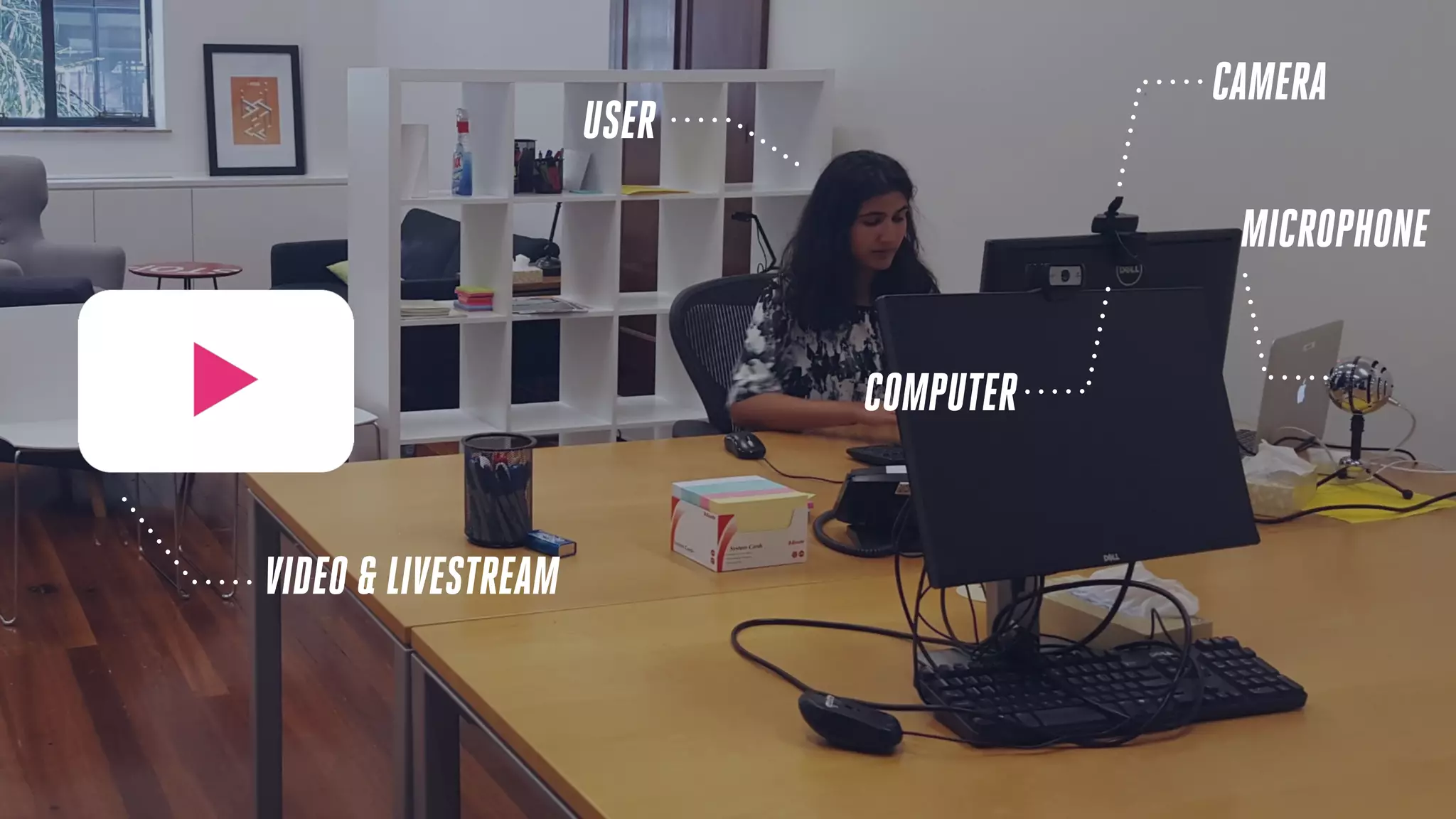 MICROPHONE
COMPUTER
CAMERA
USER
VIDEO & LIVESTREAM
 