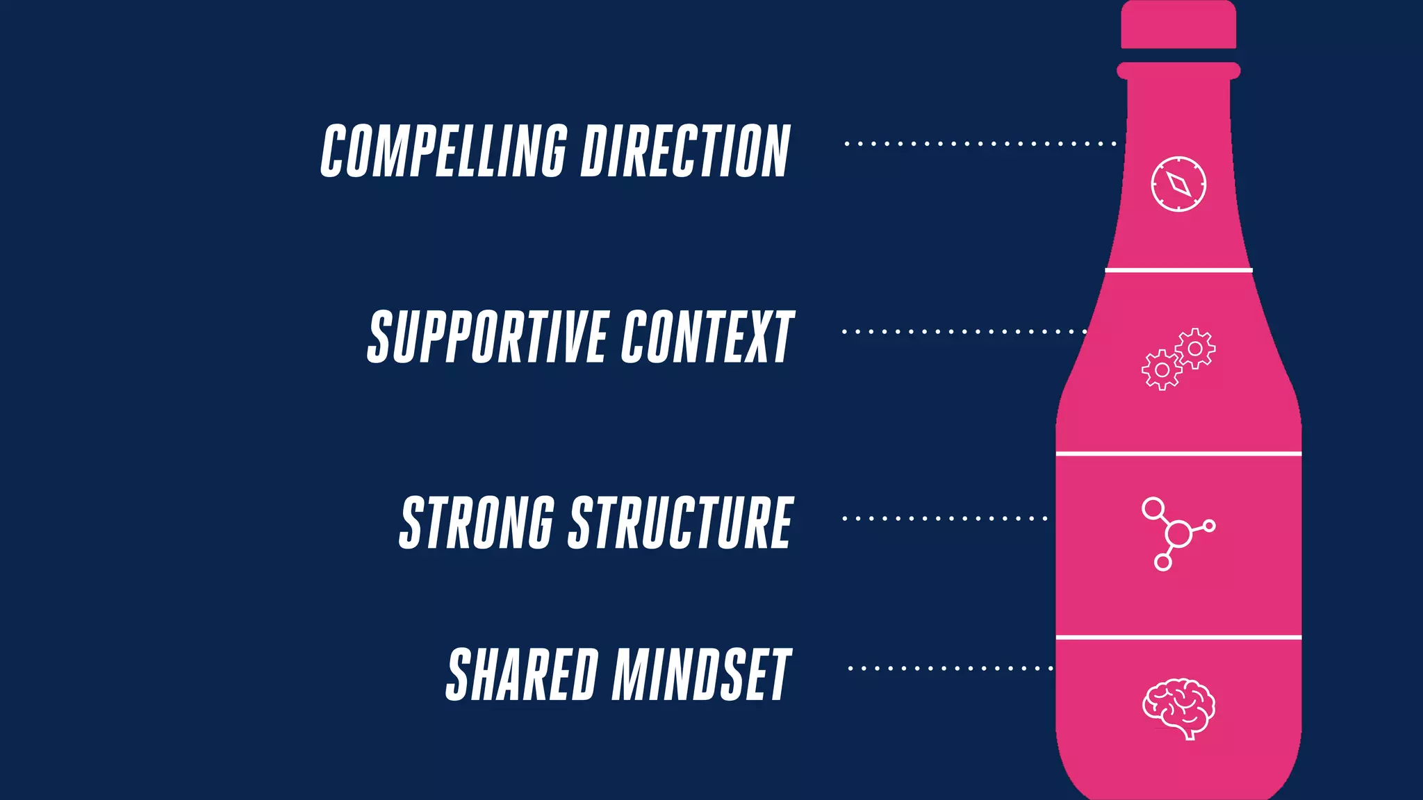 SHARED MINDSET
SUPPORTIVE CONTEXT
COMPELLING DIRECTION
STRONG STRUCTURE
 