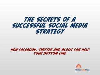 The secrets of a
successful social media
       strategy

How facebook, twitter and blogs can help
           your bottom line
 