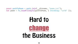 const pathToPoem = path.join(!__dirname, "poem.txt");
let poem = fs.readFileSync(pathToPoem, { encoding: "utf8" });
Hard to  
change
the Business
36
 