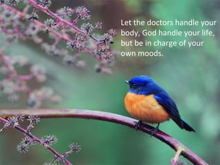 Let the doctors handle your
body, God handle your life,
but be in charge of your
own moods.
 