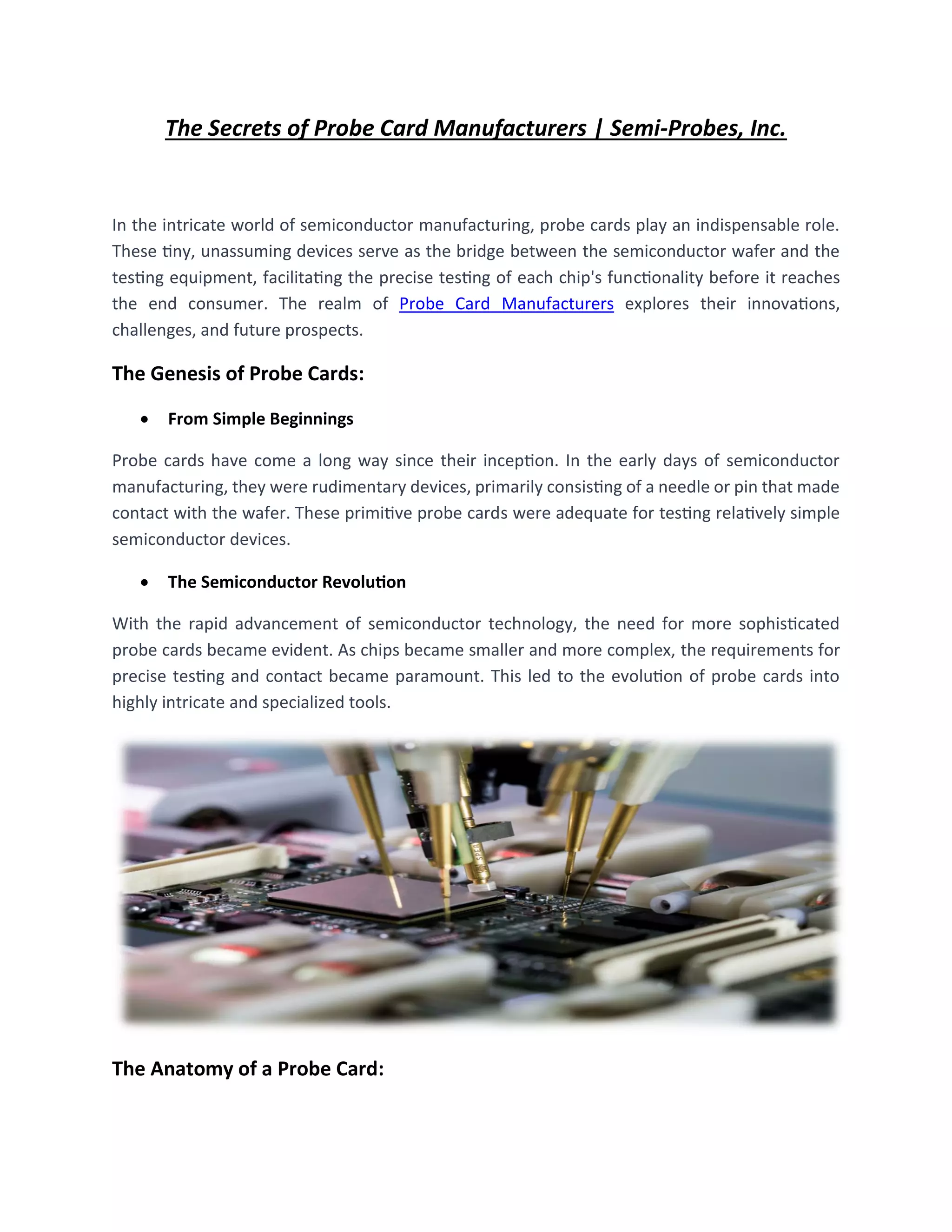 The Secrets of Probe Card Manufacturers Semi-Probes, Inc. | PDF