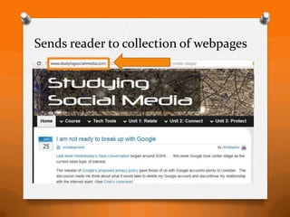 Sends reader to collection of webpages
 