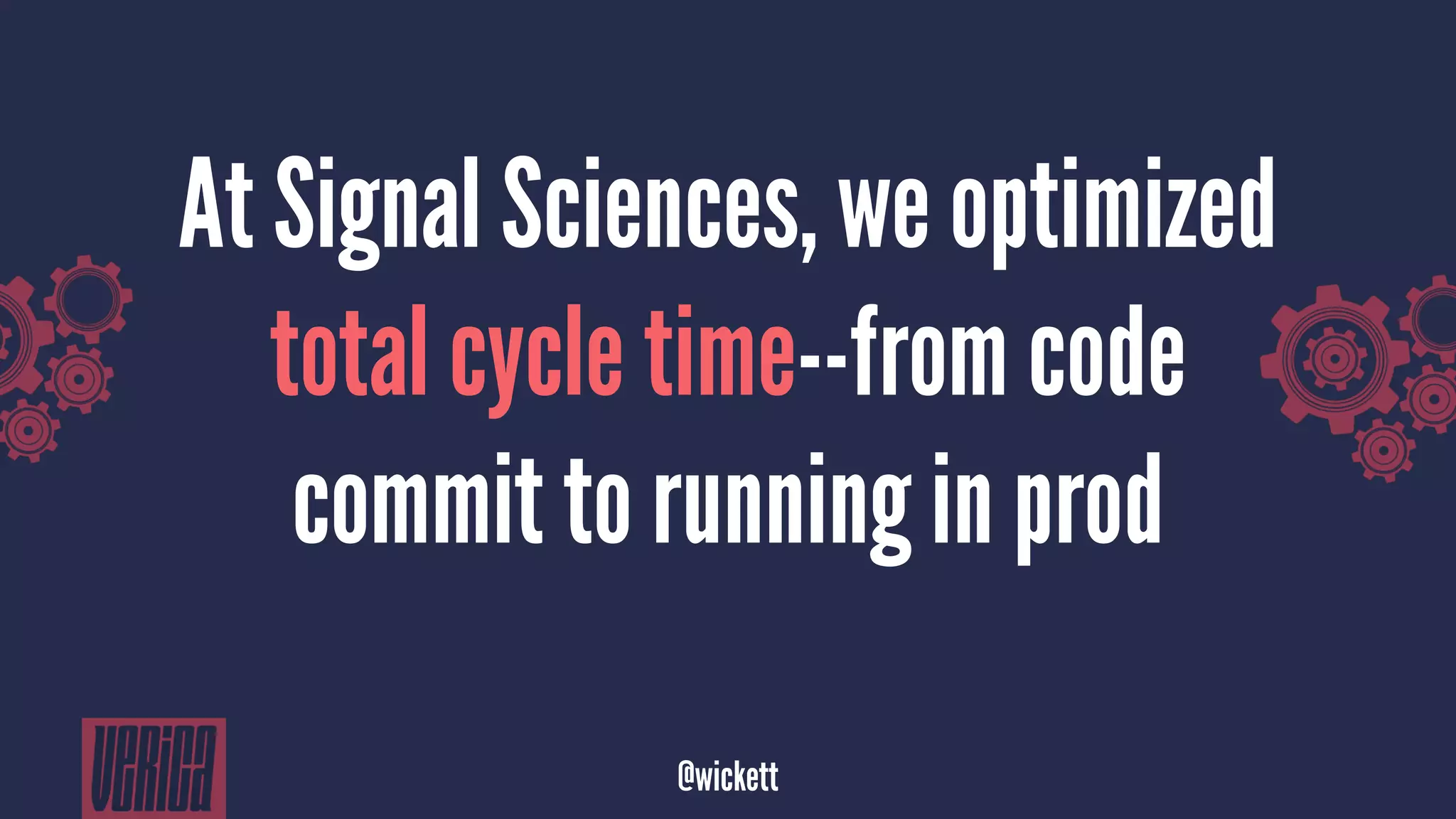 At Signal Sciences, we optimized
total cycle time--from code
commit to running in prod
@wickett
 