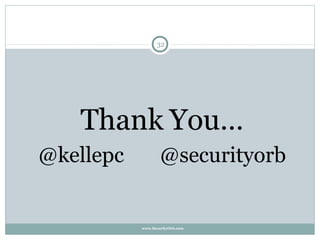 32




   Thank You…
@kellepc           @securityorb


           www.SecurityOrb.com
 