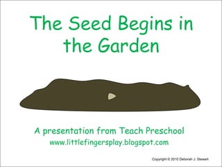The Seed Begins in the Garden A presentation from Teach Preschool www.littlefingersplay.blogspot.com Copyright © 2010 Deborah J. Stewart 
