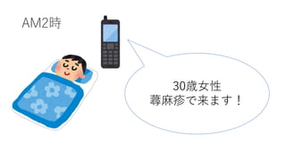 AM2時
30歳女性
蕁麻疹で来ます！
 