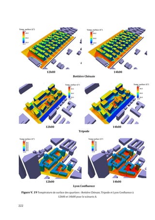 12h00                                                     14h00
                                              Bottière Chénaie




                      12h00                                                     14h00
                                                   Tripode




                      12h00                                                     14h00
                                              Lyon Confluence

 Figure V. 19 Température de surface des quartiers : Bottière Chénaie, Tripode et Lyon Confluence à
                                12h00 et 14h00 pour le scénario A.


222
 