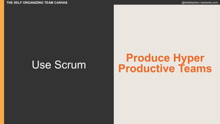 THE SELF ORGANIZING TEAM CANVAS @fadistephan | kaizenko.com
Use Scrum
Produce Hyper
Productive Teams
 