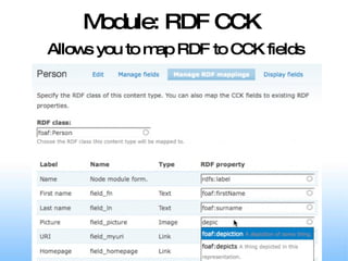 Module: RDF CCK Allows you to map RDF to CCK fields 