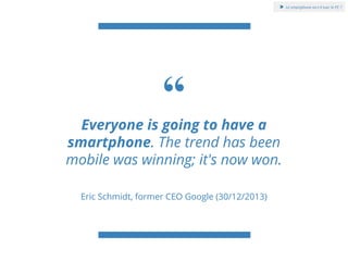 “Everyone is going to have a
smartphone. The trend has been
mobile was winning; it's now won.
Eric Schmidt, former CEO Goo...