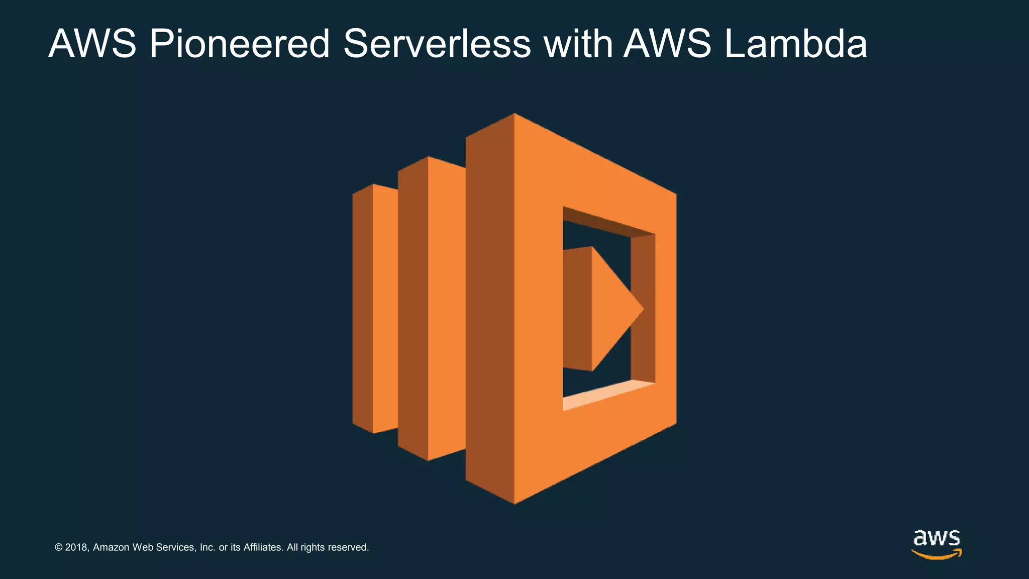 © 2018, Amazon Web Services, Inc. or its Affiliates. All rights reserved.
AWS Pioneered Serverless with AWS Lambda
 
