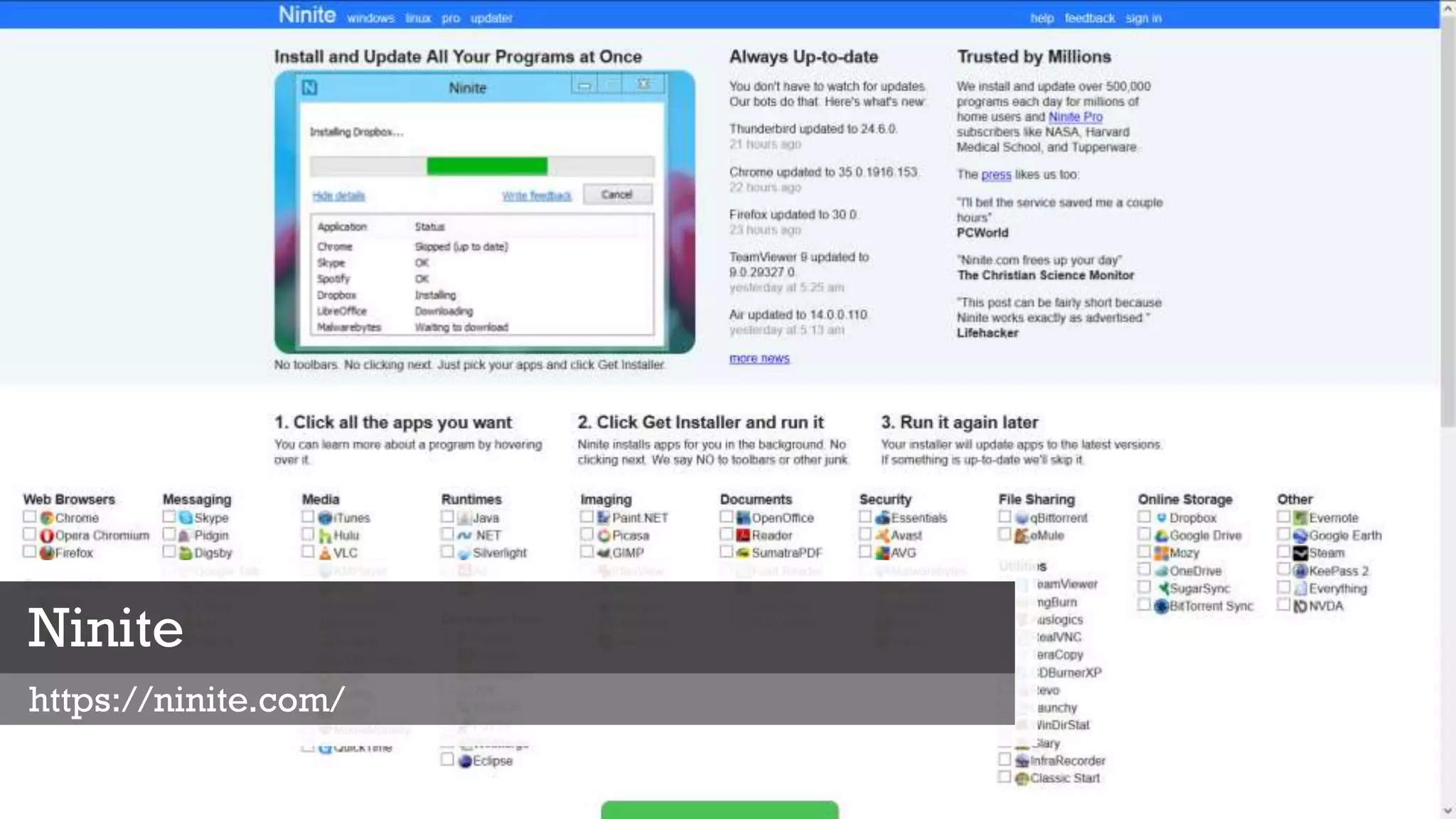 Ninite
https://ninite.com/
 