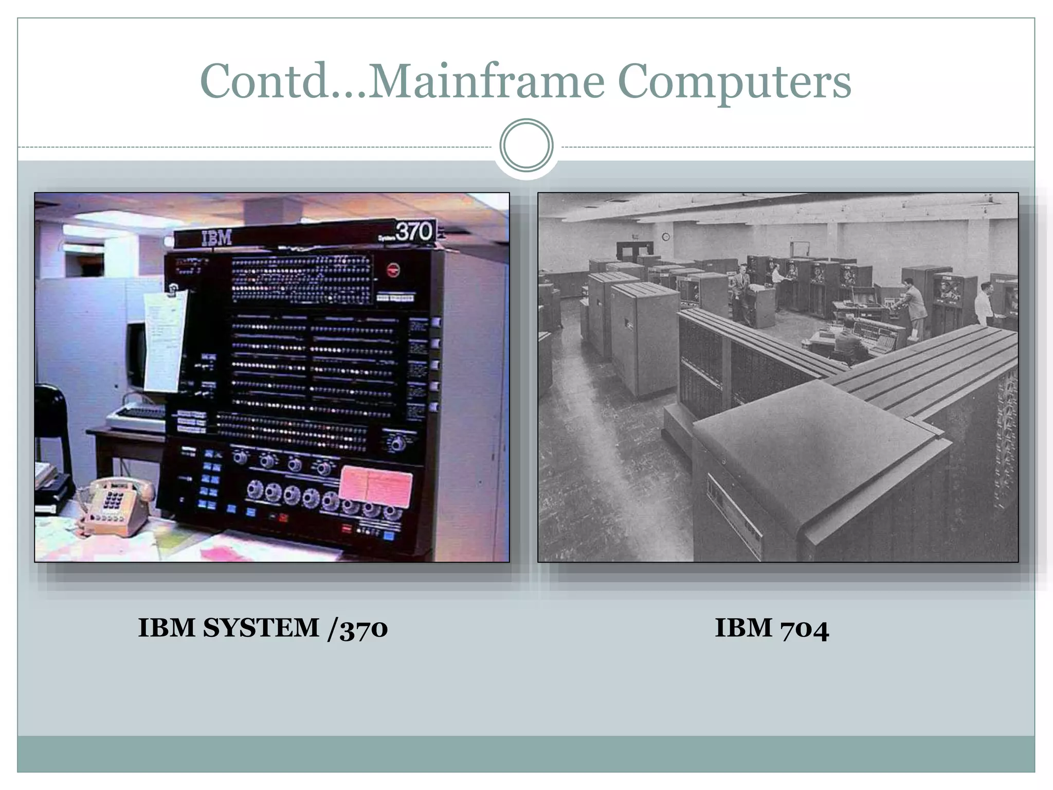 Contd…Mainframe Computers
IBM SYSTEM /370 IBM 704
 