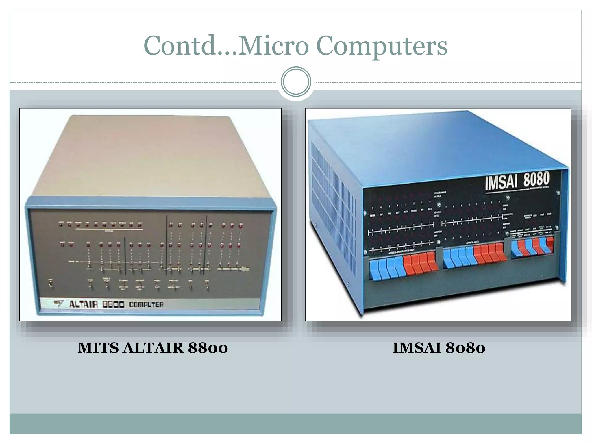 Contd…Micro Computers
IMSAI 8080MITS ALTAIR 8800
 