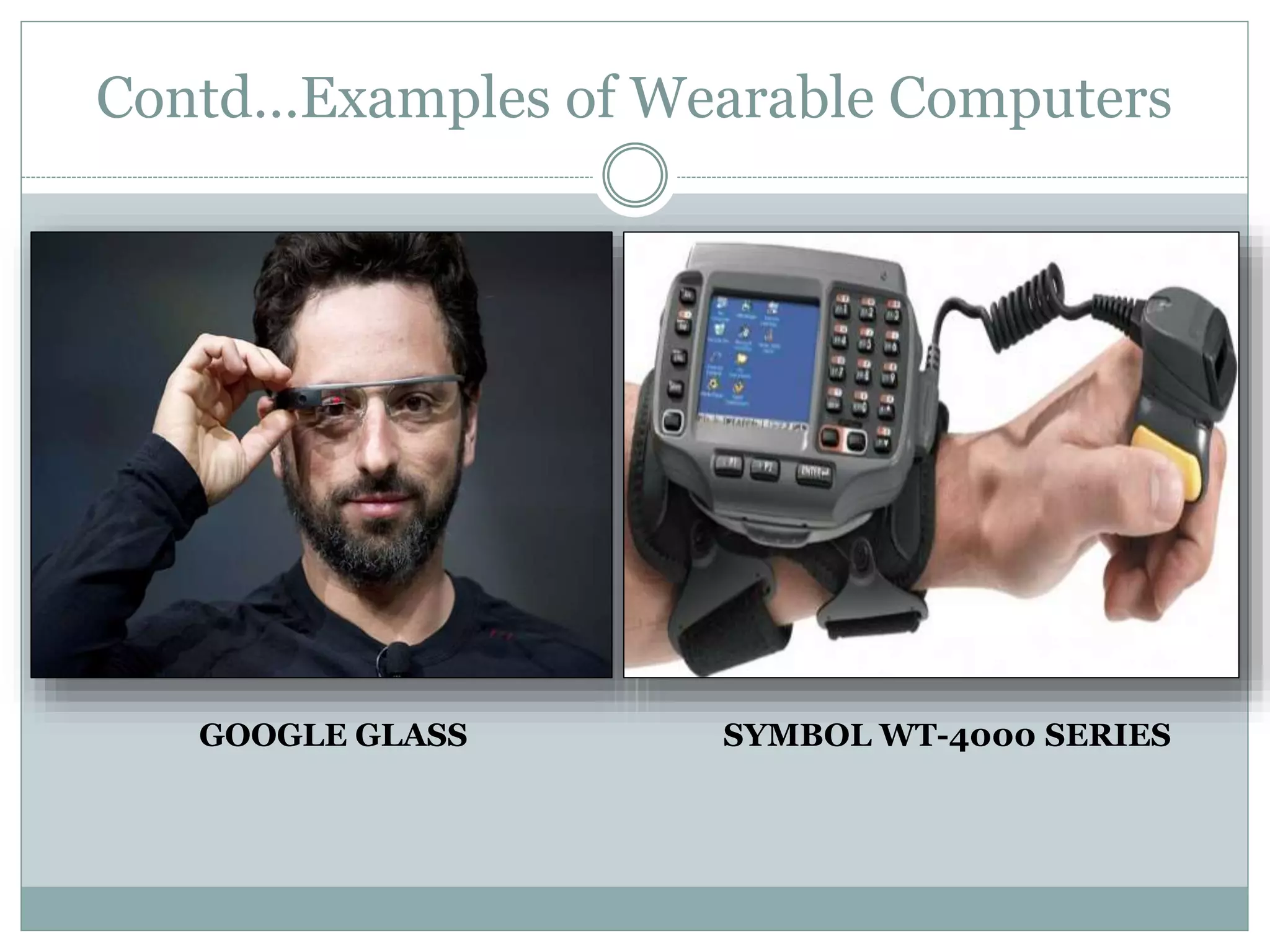 Contd…Examples of Wearable Computers
GOOGLE GLASS SYMBOL WT-4000 SERIES
 