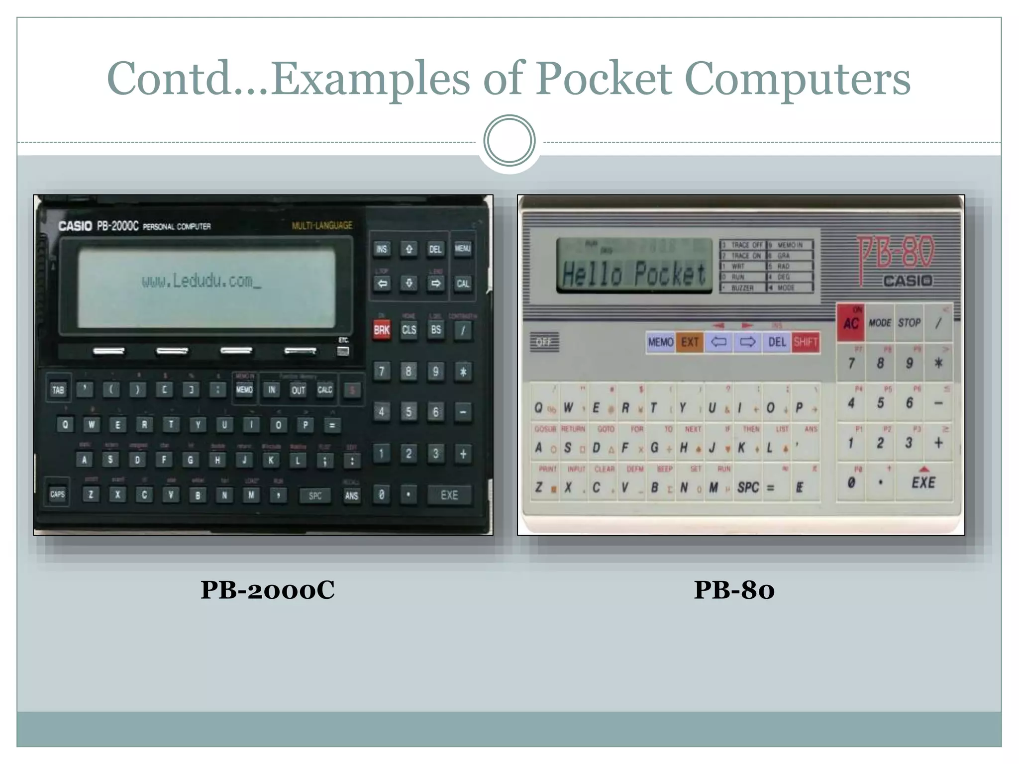 PB-2000C
Contd…Examples of Pocket Computers
PB-80
 