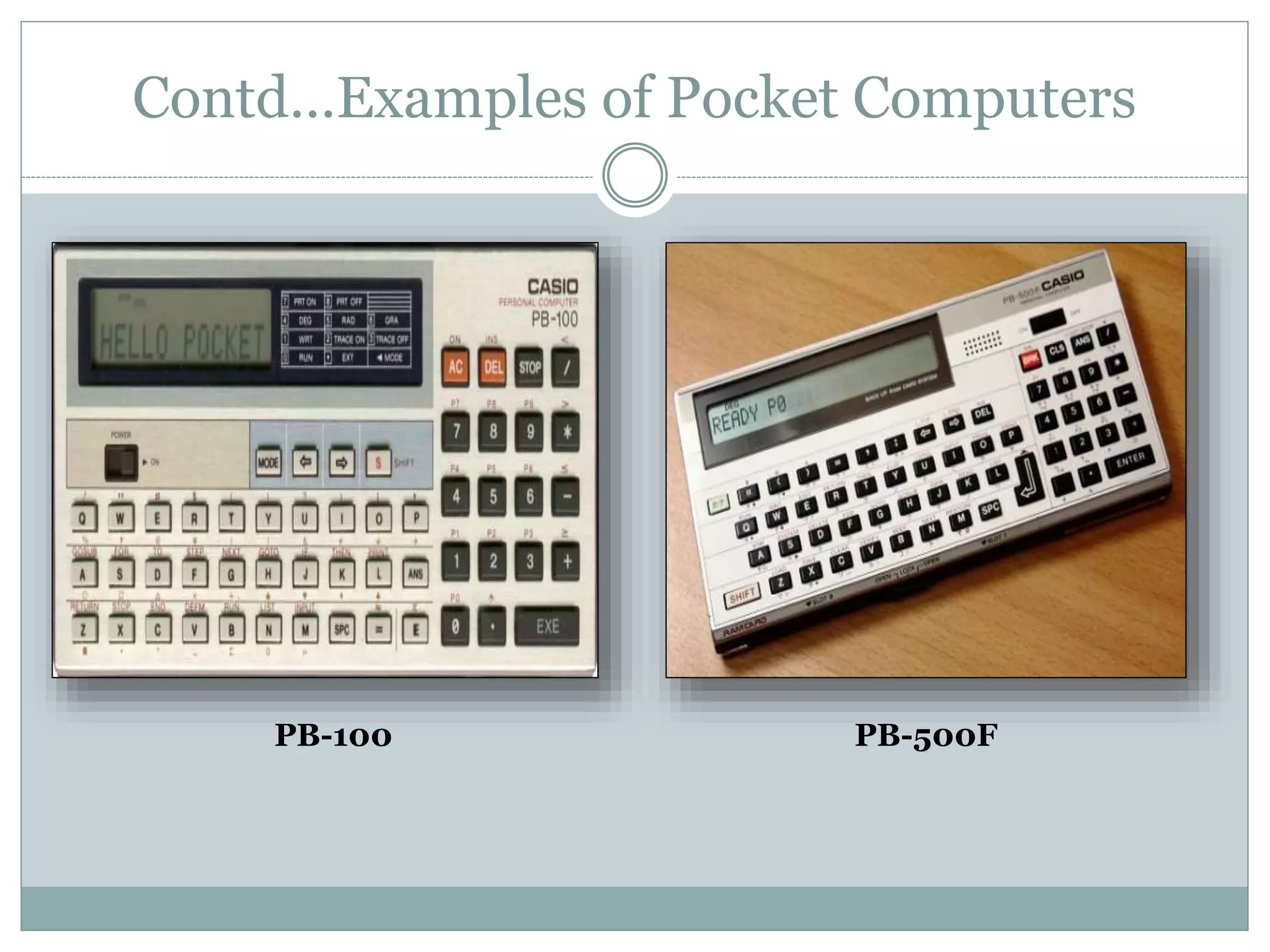 PB-100
Contd…Examples of Pocket Computers
PB-500F
 