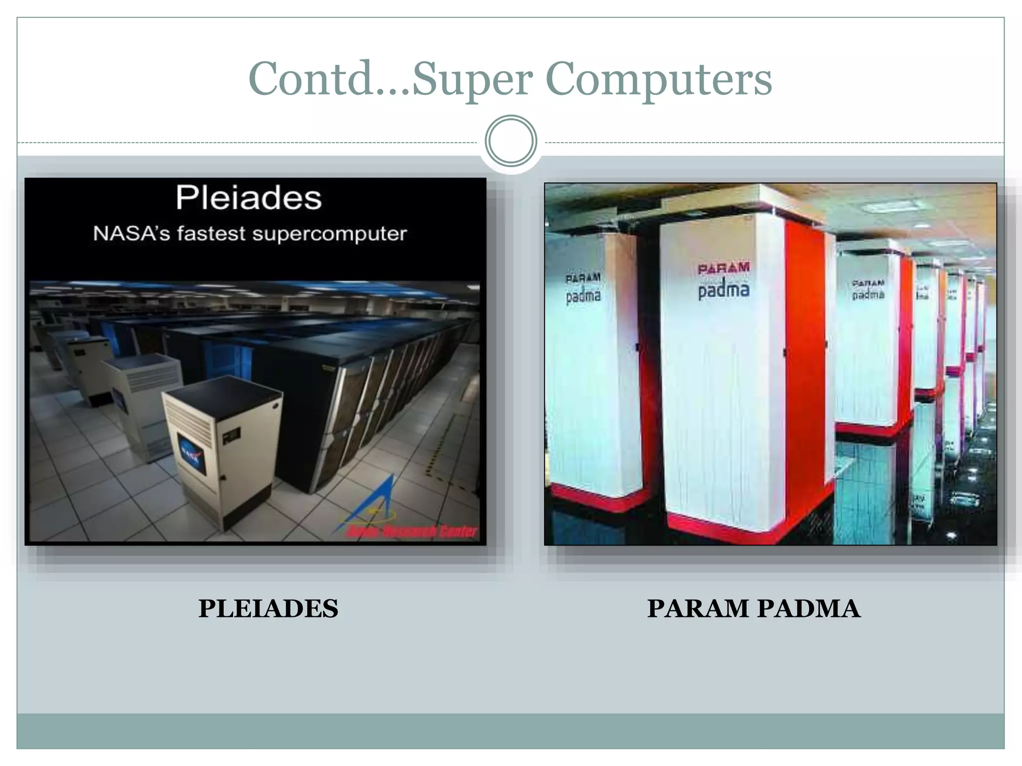 Contd…Super Computers
PLEIADES PARAM PADMA
 