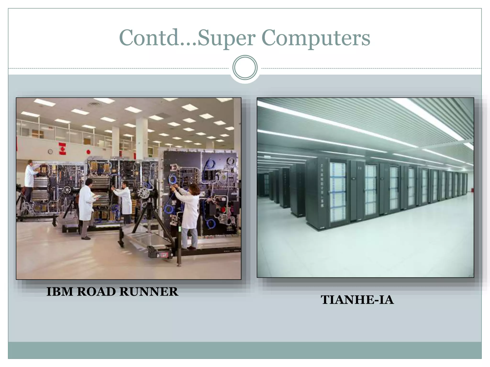 Contd…Super Computers
IBM ROAD RUNNER
TIANHE-IA
 