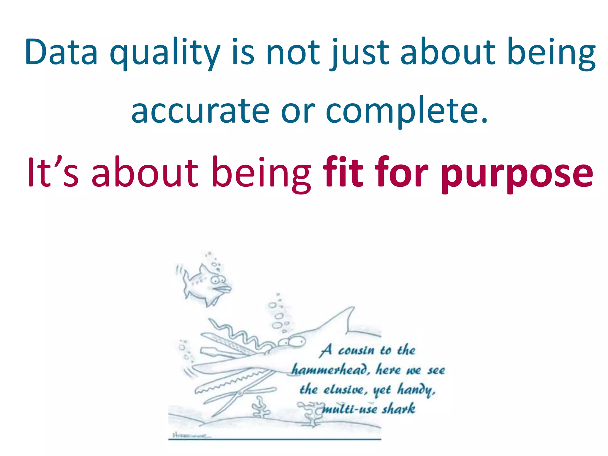 Data quality is not just about being
accurate or complete.
It’s about being fit for purpose
 