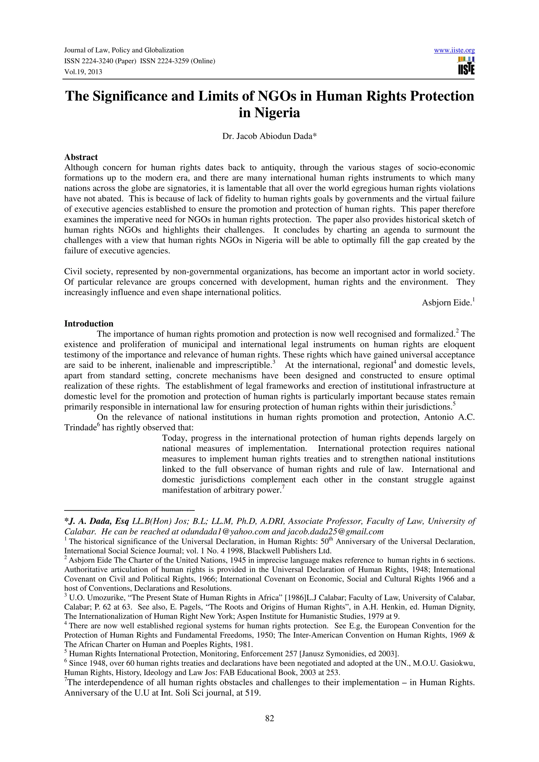 The significance and limits of ngos in human rights protection in ...