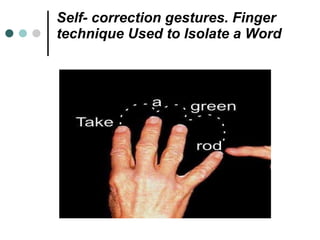 Self- correction gestures. Finger technique Used to Isolate a Word 