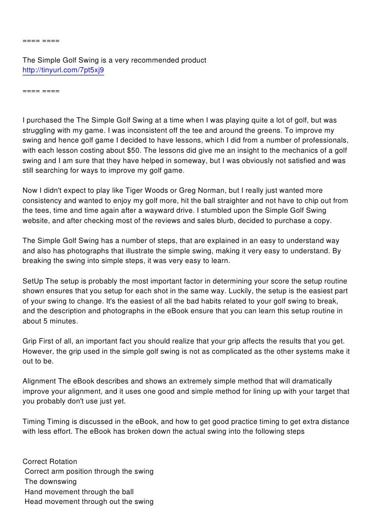 The Simple Golf Swing Review