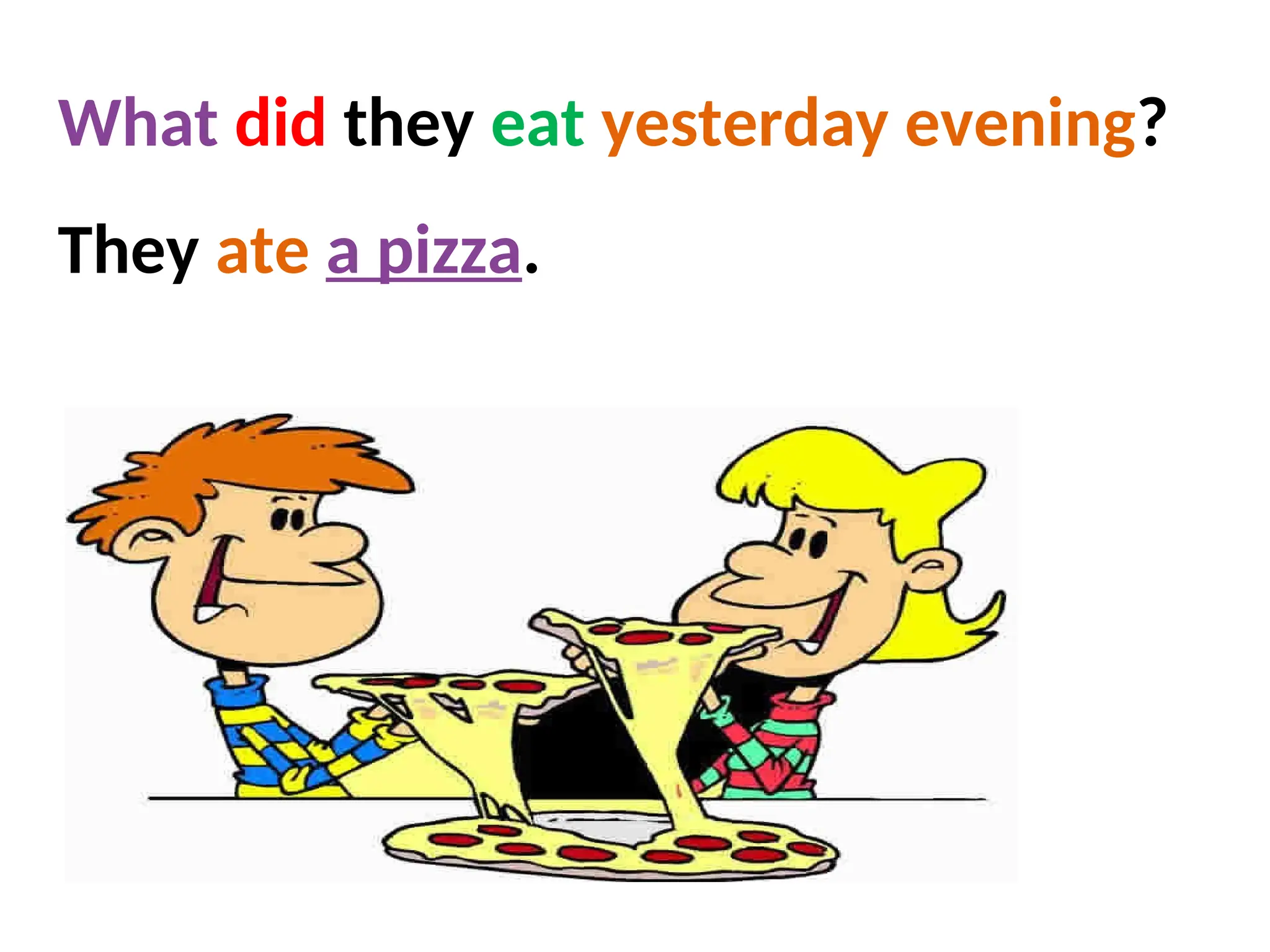 They ate a pizza.
What did they eat yesterday evening?
 