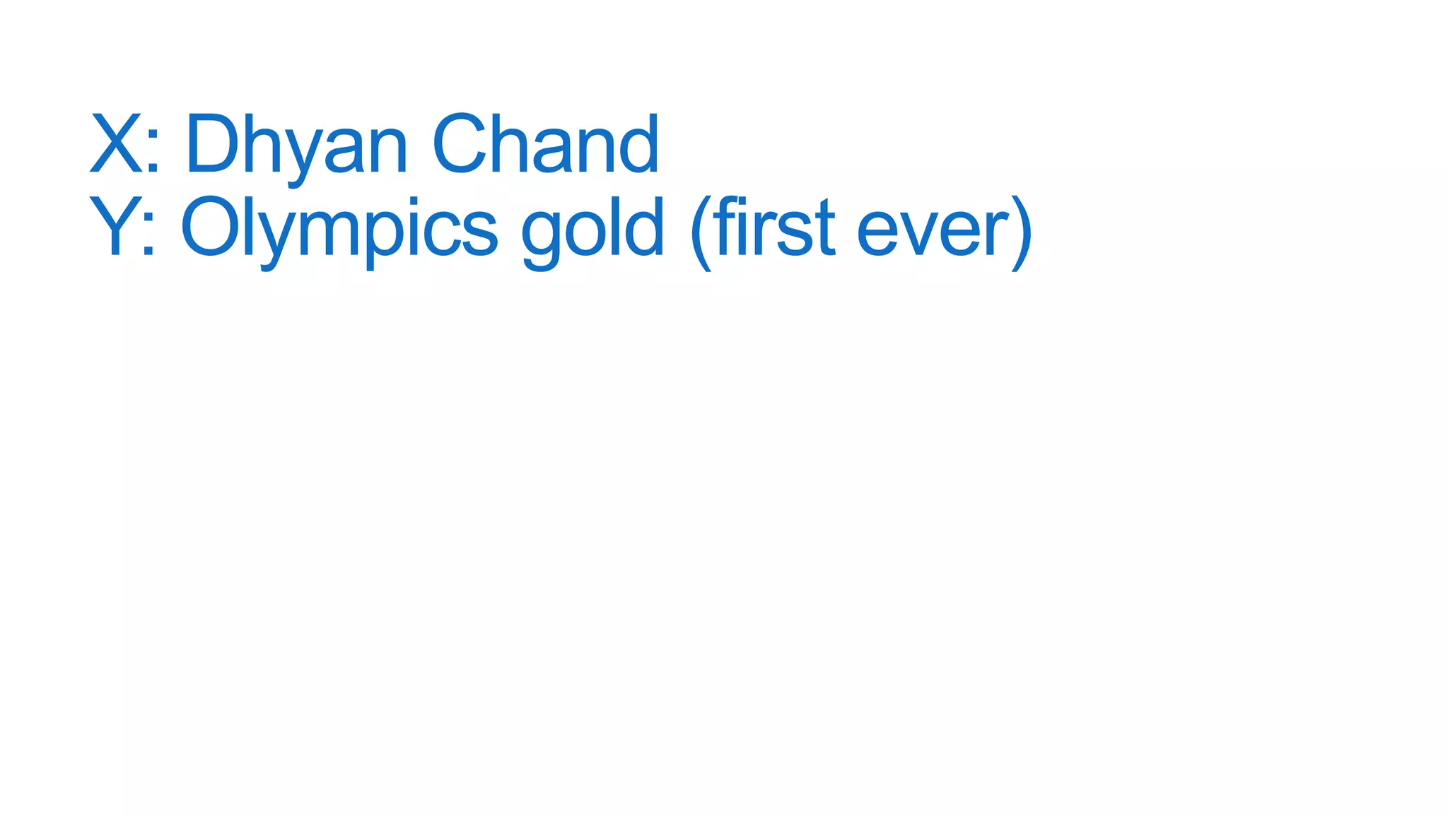 X: Dhyan Chand
Y: Olympics gold (first ever)
 