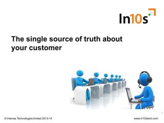 The single source of truth about
your customer
Webinar – Tuesday, 28th January 2014
© Intense Technologies limited 2013-14© Intense Technologies limited 2013-14 www.in10stech.com
1
 