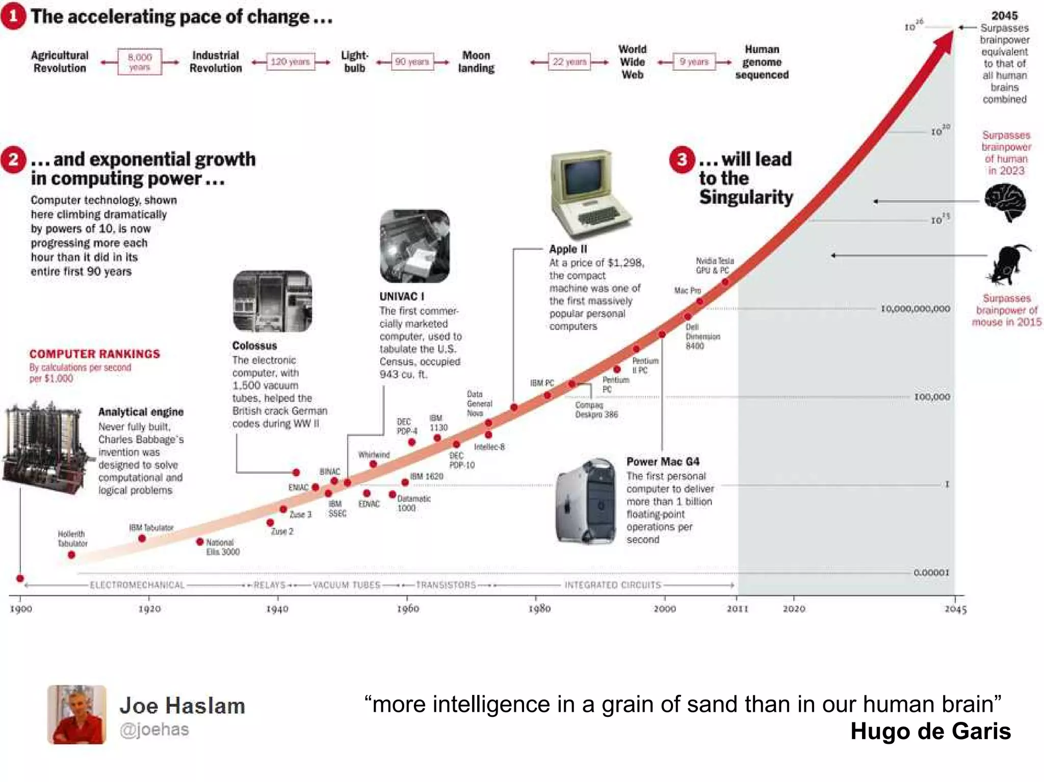 “more intelligence in a grain of sand than in our human brain”
Hugo de Garis
 