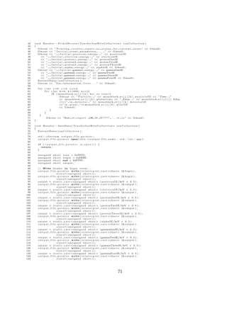 43   void Results : : Print2Screen ( TrackerIonHitsCollectio n ∗ i o n C o l l e c t i o n )
 44   {
 45     G4cout << ” P r i n t i n g r e s u l t s r e p o r t t o s c r e e n f o r c u r r e n t e v e n t ” << G4endl ;
 46     G4cout << ” I n i t i a l e v e n t p a r a m e t e r s . . . ” << G4endl ;
 47     G4cout << ”       I n i t i a l p o s i t r o n e n e r g y : ” << p o s i t r o n I E
 48       << ”  I n i t i a l e l e c t r o n e n e r g y : ” << e l e c t r o n I E
 49       << ”  I n i t i a l p r o t o n 1 e n e r g y : ” << protonOneIE
 50       << ”  I n i t i a l p r o t o n 2 e n e r g y : ” << protonTwoIE
 51       << ”  I n i t i a l p r o t o n 3 e n e r g y : ” << p r o t o n T h r e e I E
 52       << ”  I n i t i a l a l p h a e n e r g y : ” << a l p h a I E << G4endl ;
 53     G4cout << ”       I n i t i a l gamma1 e n e r g y : ” << gammaOneIE
 54       << ”  I n i t i a l gamma2 e n e r g y : ” << gammaTwoIE
 55       << ”  I n i t i a l gamma3 e n e r g y : ” << gammaThreeIE
 56       << ”  I n i t i a l gamma4 e n e r g y : ” << gammaFourIE << G4endl ;
 57     ExtractData ( i o n C o l l e c t i o n ) ;
 58     G4cout << ” I o n i n f o r m a t i o n f i r s t . . . ” << G4endl ;
 59
 60       for       ( i n t j =0; j <4; j ++){
 61                 f o r ( i n t k =0; k <1600; k++){
 62                         i f ( m o n o b l o c k e v [ j ] [ k ] . h i t == t r u e ) {
 63                                G4cout << ” P a r t i c l e : ” << m o n o b l o c k e v [ j ] [ k ] . p a r t i c l e I D << ”Time : ”
 64                               << m o n o b l o c k e v [ j ] [ k ] . g l o b a l t i m e << ” Edep : ” << m o n o b l o c k e v [ j ] [ j ] . Edep
 65                                //<<” i n d e t e c t o r ” << m o n o b l o c k e v [ j ] [ k ] . d e t e c t o r I D
 66                               <<” i n p i x e l ”<<m o n o b l o c k e v [ j ] [ k ] . p i x e l I D
 67                               << G4endl ;
 68                       }
 69                 }
 70           }
 71                  G4cout << ”End o f            r e p o r t . OR I S IT ? ? ? ?        . . . it     i s ” << G4endl ;
 72   }
 73
 74   v o i d R e s u l t s : : SaveData ( T r a c k e r I o n H i t s C o l l e c t i o n ∗ i o n C o l l e c t i o n )
 75   {
 76       ExtractData ( i o n C o l l e c t i o n ) ;
 77
 78       std : : ofstream o u t p u t f i l e p o i n t e r ;
 79       o u t p u t f i l e p o i n t e r . open ( t h i s −>o u t p u t f i l e n a m e ,         s t d : : i o s : : app ) ;
 80
 81       if       ( ! output file pointer . is open ()) {
 82               return ;
 83       }
 84
 85       unsigned          s h o r t i o n s = 0xFFF0 ;
 86       unsigned          s h o r t b e g i n = 0xEEEE ;
 87       unsigned          s h o r t end = 0xFFFF ;
 88       unsigned          s h o r t output ;
 89
 90       // Write h e a d e r to b e g i n e v e n t . . .
 91       o u t p u t f i l e p o i n t e r . write ( r e i n t e r p r e t    c a s t <c h a r∗> (& b e g i n ) ,
 92                          s i z e o f ( unsigned short ) ) ;
 93       o u t p u t f i l e p o i n t e r . write ( r e i n t e r p r e t    c a s t <c h a r∗> (& b e g i n ) ,
 94                          s i z e o f ( unsigned short ) ) ;
 95       o u t p u t = s t a t i c c a s t <u n s i g n e d s h o r t >      ( p o s i t r o n I E /keV + 0 . 5 ) ;
 96       o u t p u t f i l e p o i n t e r . write ( r e i n t e r p r e t    c a s t <c h a r∗> (& o u t p u t ) ,
 97                          s i z e o f ( unsigned short ) ) ;
 98       o u t p u t = s t a t i c c a s t <u n s i g n e d s h o r t >      ( e l e c t r o n I E /keV + 0 . 5 ) ;
 99       o u t p u t f i l e p o i n t e r . write ( r e i n t e r p r e t    c a s t <c h a r∗> (& o u t p u t ) ,
100                          s i z e o f ( unsigned short ) ) ;
101       o u t p u t = s t a t i c c a s t <u n s i g n e d s h o r t >      ( protonOneIE /keV + 0 . 5 ) ;
102       o u t p u t f i l e p o i n t e r . write ( r e i n t e r p r e t    c a s t <c h a r∗> (& o u t p u t ) ,
103                          s i z e o f ( unsigned short ) ) ;
104       o u t p u t = s t a t i c c a s t <u n s i g n e d s h o r t >      ( protonTwoIE /keV + 0 . 5 ) ;
105       o u t p u t f i l e p o i n t e r . write ( r e i n t e r p r e t    c a s t <c h a r∗> (& o u t p u t ) ,
106                          s i z e o f ( unsigned short ) ) ;
107       o u t p u t = s t a t i c c a s t <u n s i g n e d s h o r t >      ( p r o t o n T h r e e I E /keV + 0 . 5 ) ;
108       o u t p u t f i l e p o i n t e r . write ( r e i n t e r p r e t    c a s t <c h a r∗> (& o u t p u t ) ,
109                          s i z e o f ( unsigned short ) ) ;
110       o u t p u t = s t a t i c c a s t <u n s i g n e d s h o r t >      ( a l p h a I E /keV + 0 . 5 ) ;
111       o u t p u t f i l e p o i n t e r . write ( r e i n t e r p r e t    c a s t <c h a r∗> (& o u t p u t ) ,
112                          s i z e o f ( unsigned short ) ) ;
113       o u t p u t = s t a t i c c a s t <u n s i g n e d s h o r t >      ( gammaOneIE/keV + 0 . 5 ) ;
114       o u t p u t f i l e p o i n t e r . write ( r e i n t e r p r e t    c a s t <c h a r∗> (& o u t p u t ) ,
115                          s i z e o f ( unsigned short ) ) ;
116       o u t p u t = s t a t i c c a s t <u n s i g n e d s h o r t >      ( gammaTwoIE/keV + 0 . 5 ) ;
117       o u t p u t f i l e p o i n t e r . write ( r e i n t e r p r e t    c a s t <c h a r∗> (& o u t p u t ) ,
118                          s i z e o f ( unsigned short ) ) ;
119       o u t p u t = s t a t i c c a s t <u n s i g n e d s h o r t >      ( gammaThreeIE /keV + 0 . 5 ) ;
120       o u t p u t f i l e p o i n t e r . write ( r e i n t e r p r e t    c a s t <c h a r∗> (& o u t p u t ) ,
121                          s i z e o f ( unsigned short ) ) ;
122       o u t p u t = s t a t i c c a s t <u n s i g n e d s h o r t >      ( gammaFourIE/keV + 0 . 5 ) ;
123       o u t p u t f i l e p o i n t e r . write ( r e i n t e r p r e t    c a s t <c h a r∗> (& o u t p u t ) ,
124                          s i z e o f ( unsigned short ) ) ;




                                                                                                71
 