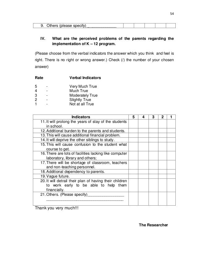 Sample questionnaire for students thesis
