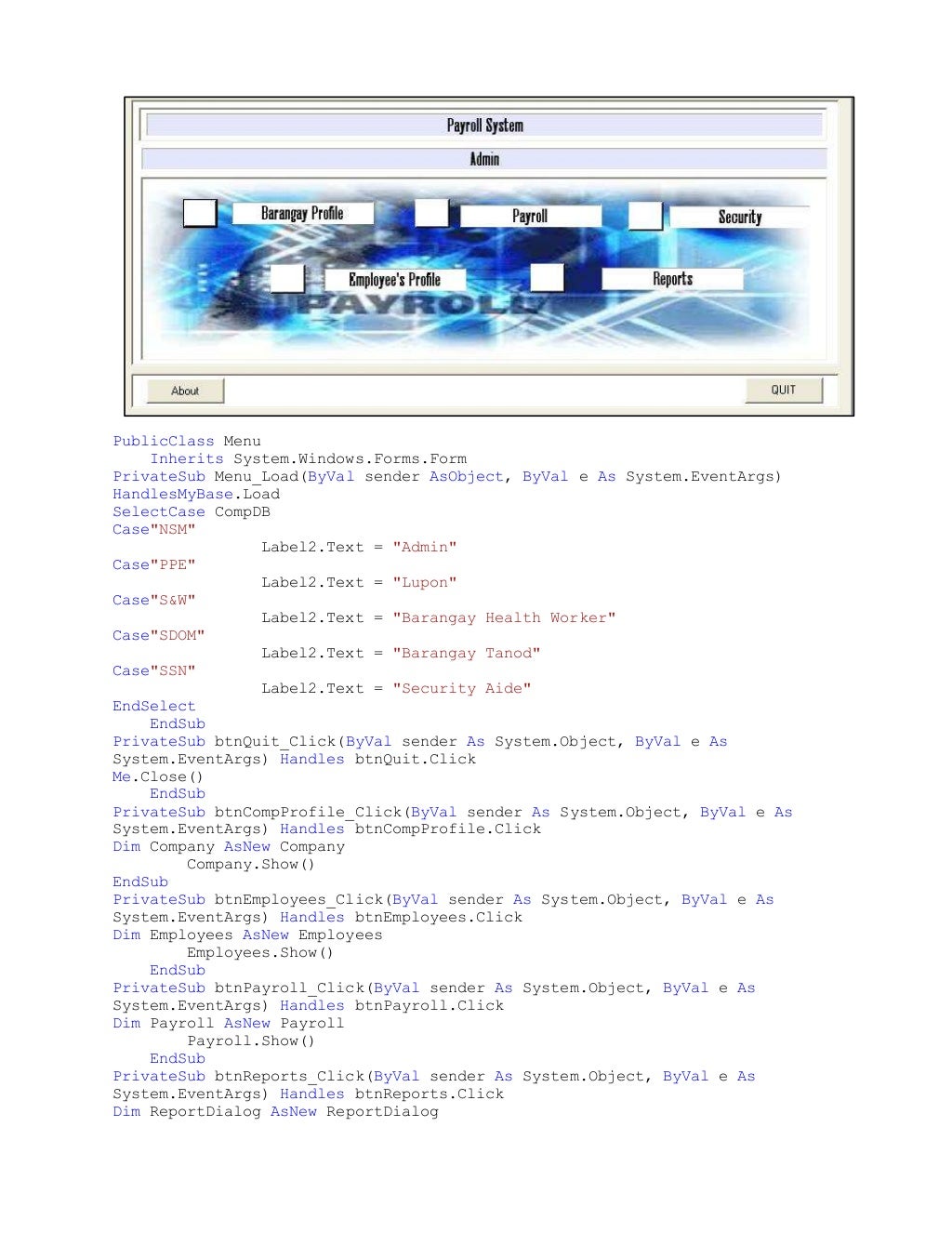 Thesis in Computerized Payroll System for Brangay Hall, Dita