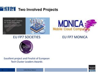 Institut Mines-Télécom
Two Involved Projects
22 Jan 201563
EU FP7 SOCIETIES
Excellent project and Finalist of European
Tech Cluster Leaders Awards
EU FP7 MONICA
 