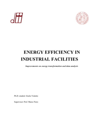 ENERGY EFFICIENCY IN
INDUSTRIAL FACILITIES
Improvements on energy transformation and data analysis
Ph.D. student: Giulio Vialetto
Supervisor: Prof. Marco Noro
 