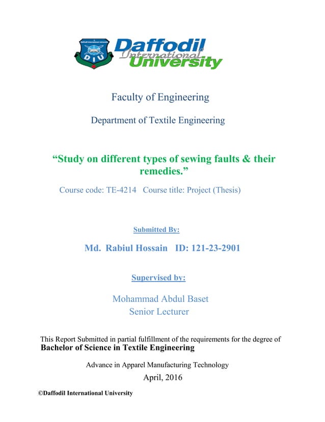 ThesisDifferent types of sewing faults and their remedies PDF