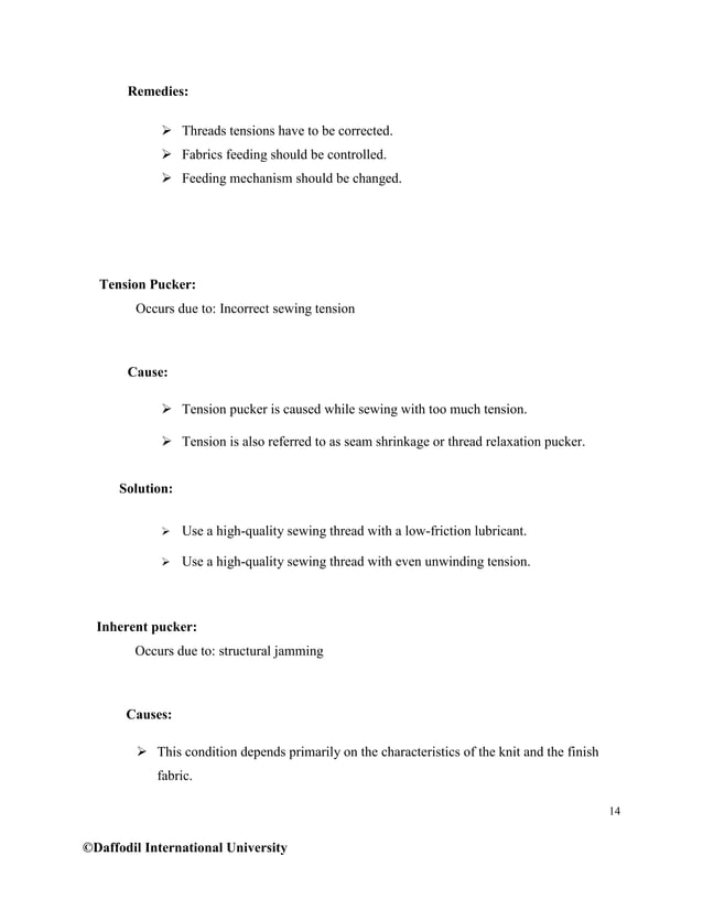 ThesisDifferent types of sewing faults and their remedies