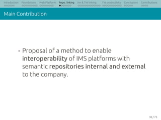Introduction Foundations Web Platform Repo. linking Inn & TW linking TW productivity Conclusions Contributions
Main Contri...