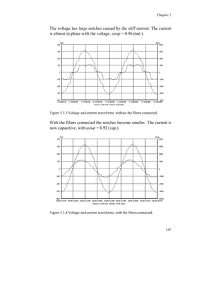 Chapter 5


Let

                       Z Up ( n )      RUp ( n )  jX Up ( n )                    (5.2.6)

be the source impedance at the measurement location, for harmonic n,
and

                       Z Down ( n)         RDown ( n )  jX Down ( n )            (5.2.7)

the impedance between the load and the measurement location, for
harmonic n. Similarly as before it can be shown that the active power
flow measured is equal to:

                                                             2
                       PUp ( n )        RUp ( n )  I ( n) .                     (5.2.8)

The total additional losses due to the nonlinear load are however:

                                                                              2
                       P( n )      RUp ( n )      RDown ( n )  I ( n )        (5.2.9)

so the losses downstream of the measurement location are not
included in the harmonic active power measurement. Thus, it is only
the exchange of the harmonic power between the two systems that is
monitored.

Some theoretical examples will be given below.




                                                                                       101
 