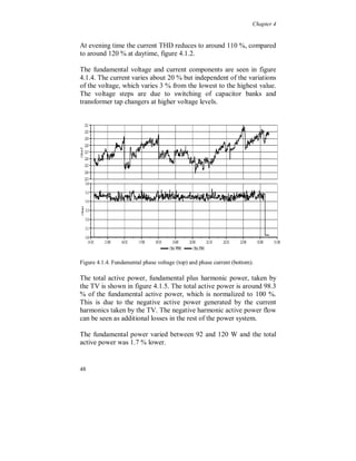 Chapter 3


3.6 Transformer delta coupling

   The propagation of harmonic current distortion, from non-linear
loads at low voltage level, through transformers can change the
waveform and reduce the THD. The most common type of
transformer coupling for low voltage distribution, 0.4 kV, in Sweden
and Europe is the Delta-wye. In Sweden the type Dyn11 is very
common where the secondary voltage and current are phase shifted
30 degrees before the primary.

Positive harmonic current components on the secondary side will be
phase shifted –n*30 degrees to the primary side, negative harmonic
current components is phase shifted +n*30 degrees and zero sequence
components are not transferred to the primary side at all. They will
only circulate in the delta winding. This means that single phase non-
linear loads on the secondary side will cause a current distortion on
the primary side like a three phase non-linear load. This assumes that
the single phase loads are spread equally over the three phases.




44
 