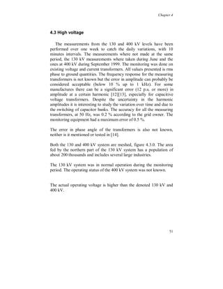 Chapter 4




4.1.2. Voltage THD (top) and current THD (bottom), in percent of the fundamental
component.




4.1.3. Voltage and current wave shapes, at evening time.




                                                                             47
 