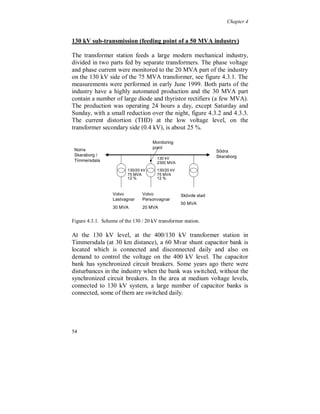 Chapter 4


Conclusion 0.4 kV

    The current distortion is affected by the voltage distortion and
     reduces 10 % when the voltage distortion increases 0.25 %.

    The total active power is lower than the fundamental power due to
     negative harmonic power flow, around 1.7 % of the fundamental.

    The total financial cost for the additional losses for 6 million TV’s
     and computers in Sweden is around 0.6 % of the total
     fundamental losses.

    The following values show the most common distortion levels,
     taken from measurements partly presented in chapter 3:

Industrial distribution:

Single devices (converters)                ITHD: 25 – 200 %
Totally for a low voltage transformer      ITHD: 15 – 25 %
                                           UTHD: 3 – 6 %

    The following values are from “Elforsk rapport 97:3” [14]:

Public distribution:

Residences, low voltage                    ITHD: 5 – 30 %
Single larger customer, low voltage        ITHD: 2 – 20 %
Totally for a low voltage transformer      ITHD: 2 – 15 %
                                           UTHD: 1 – 6 %



4.2 Medium voltage

The following values are from “Elforsk rapport 97:3” [14]:

Single customer, medium voltage            ITHD: 2 – 20 %
                                           UTHD: 1 – 5 %


50
 